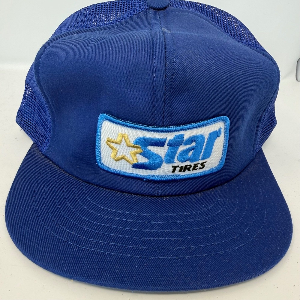 Vintage Swingster Star Tires Trucker Hat Blue Mesh Snapback Made in USA Cap